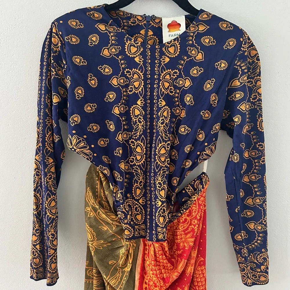 Farm Rio Multicolor Bandana Dream Cut Out Maxi Dress Large New Resort Vacation - Picture 7 of 11